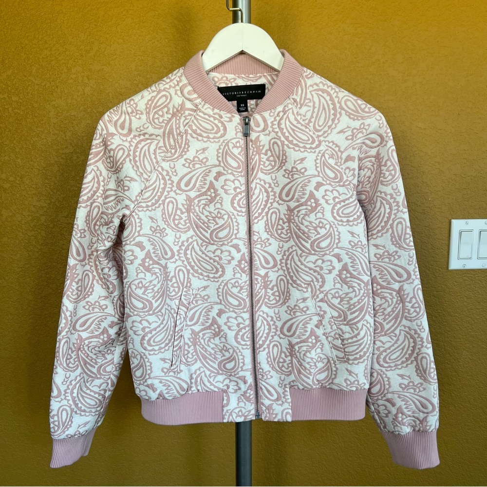 NWT Victoria Beckham Jacquard Blush Paisley Bomber Jacket - Picture 10 of 10